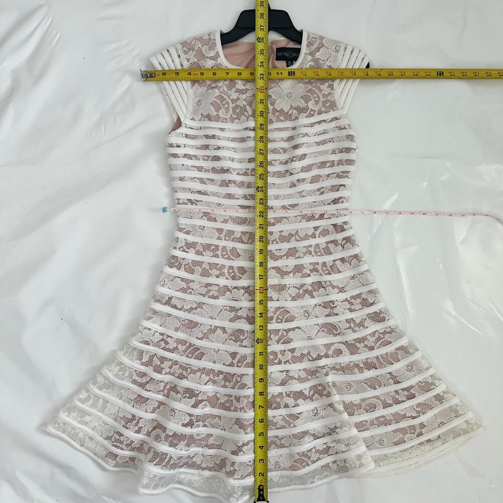 Betsy & Adam Lace Overlay Fit & Flare Mini Dress White Cap Sleeve Crochet Size 6 - Picture 7 of 10
